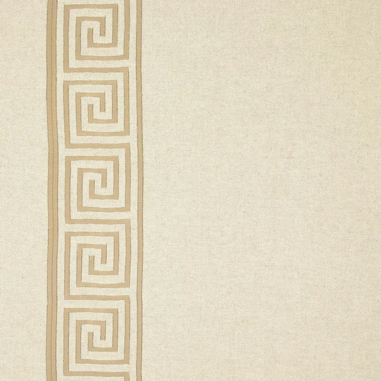 Schumacher 25800 Greek Key Embroidery Pebble And Taupe fabric swatch