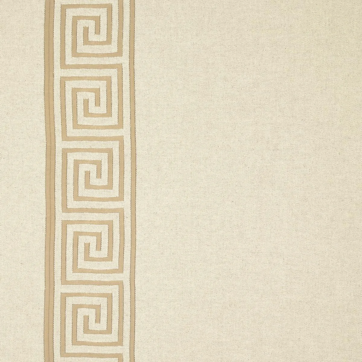 Schumacher 25800 Greek Key Embroidery Pebble And Taupe fabric swatch
