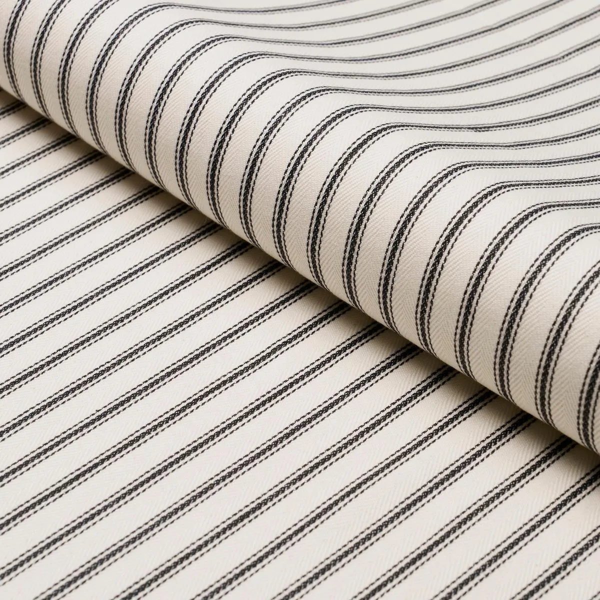 Schumacher 84860 Griffin Ticking Stripe Black & White fabric swatch
