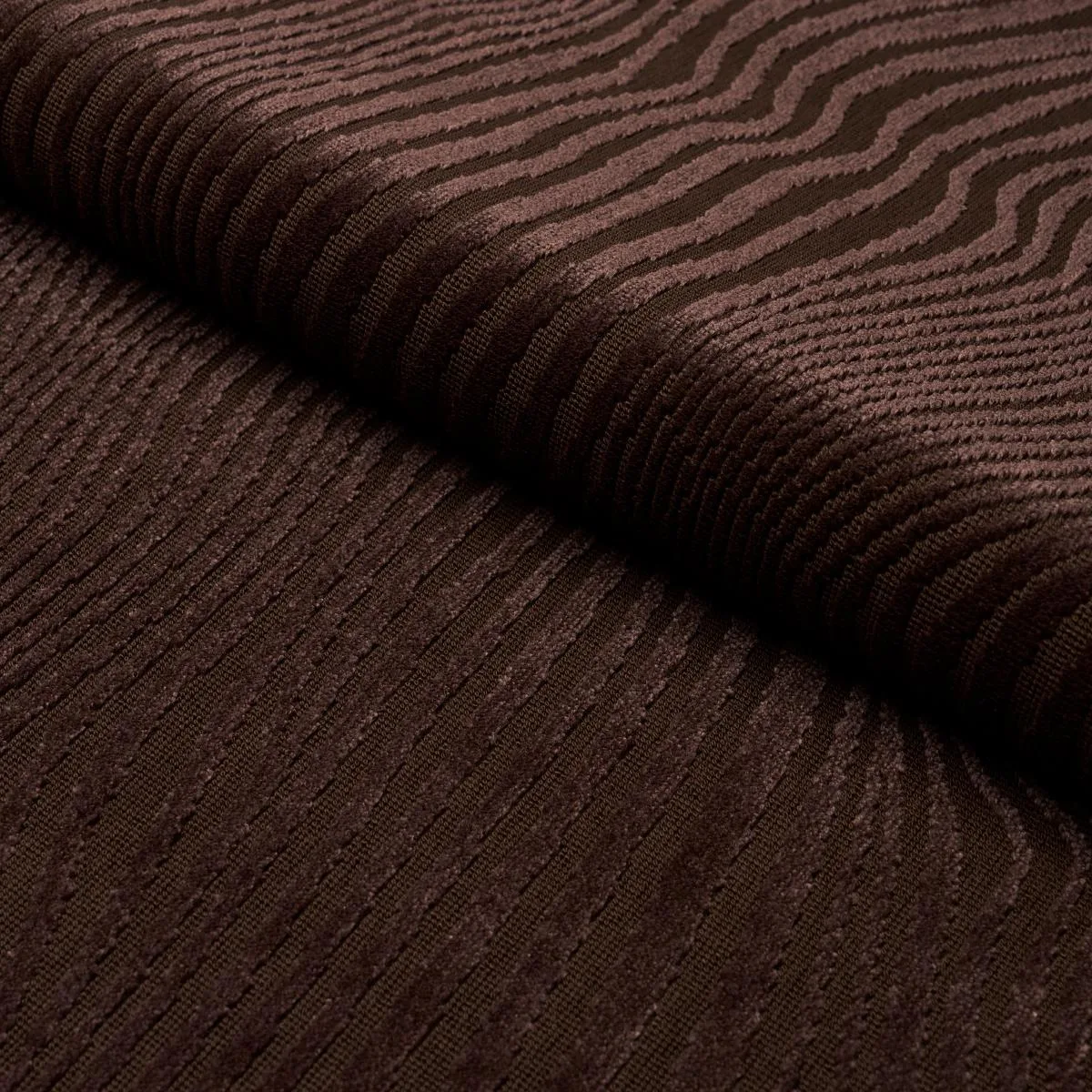 Schumacher 80363 Gunta Cut Velvet Espresso fabric swatch