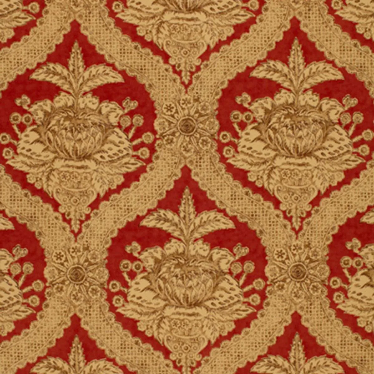 Schumacher 172781 Haddon Hall Damask Venetian Red fabric swatch