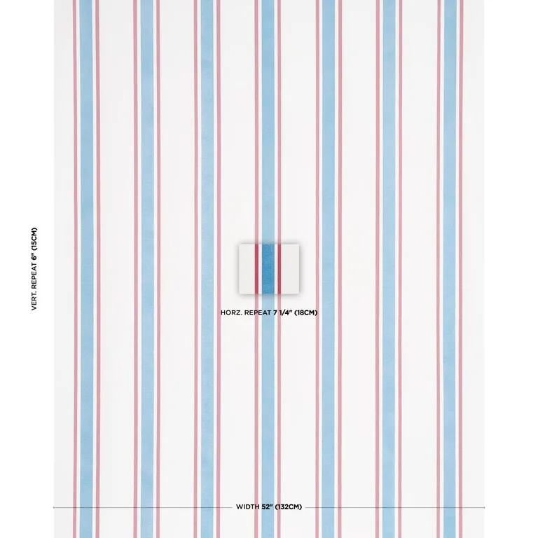 Schumacher 183740 Hadwen Stripe Red & Blue fabric swatch