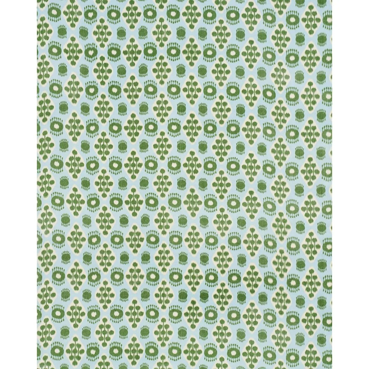Schumacher 181300 Hamilton Ikat Blue And Leaf fabric swatch