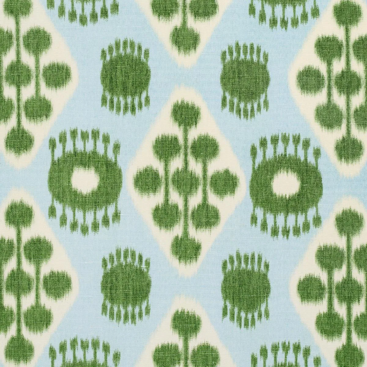 Schumacher 181300 Hamilton Ikat Blue And Leaf fabric swatch