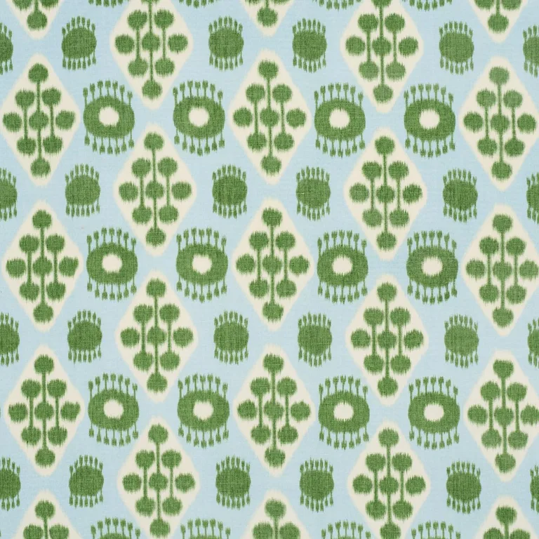 Schumacher 181300 Hamilton Ikat Blue And Leaf fabric swatch