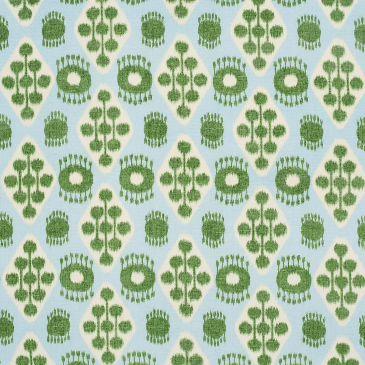 Schumacher 181300 Hamilton Ikat Blue And Leaf fabric swatch