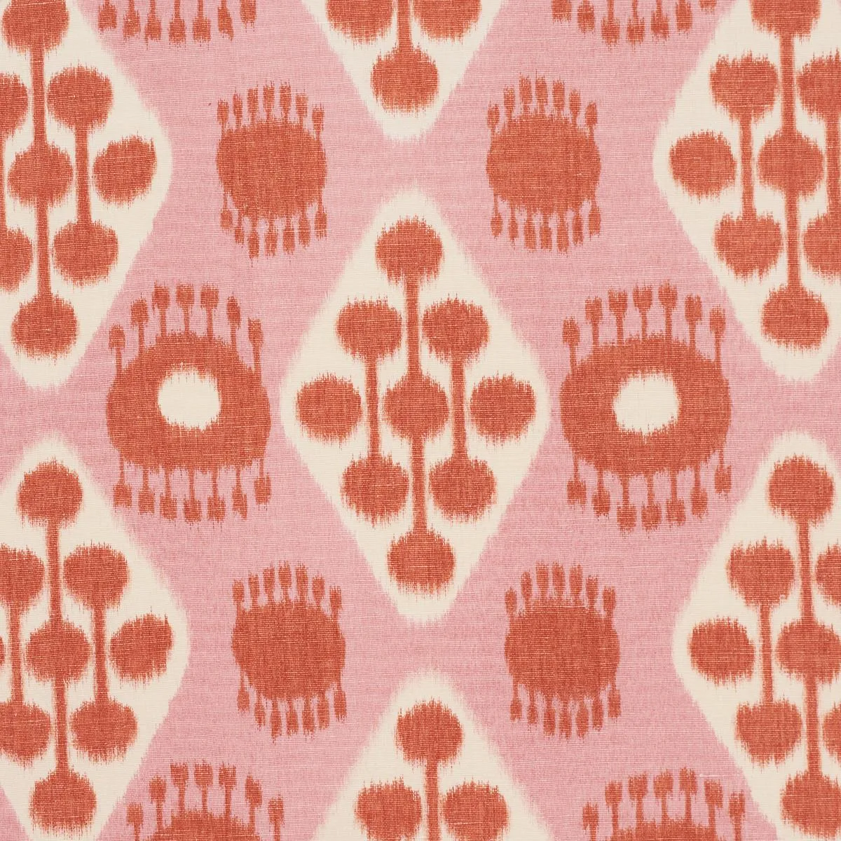Schumacher 181302 Hamilton Ikat Pink And Tangerine fabric swatch