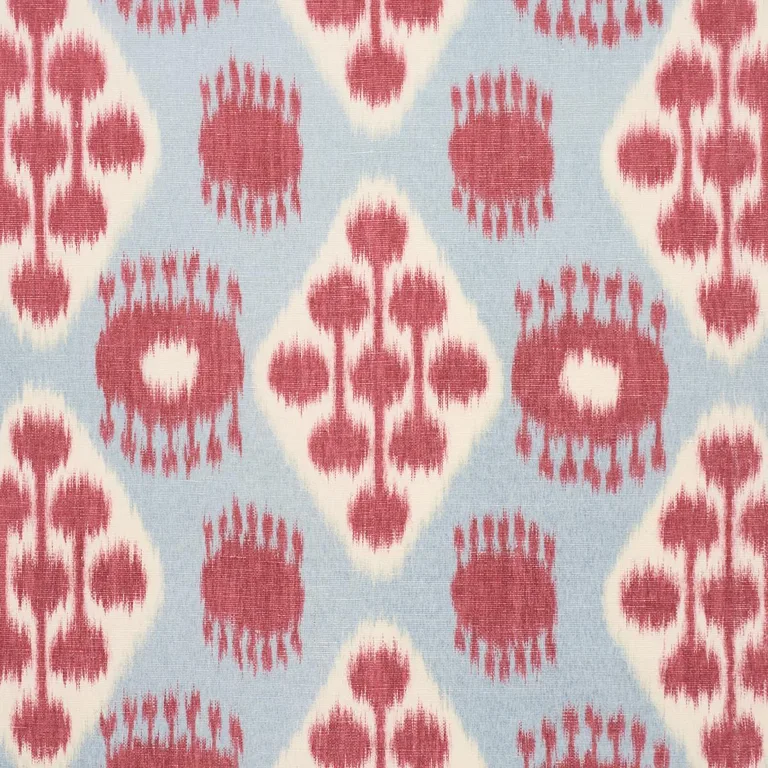 Schumacher 181301 Hamilton Ikat Sky And Cherry fabric swatch