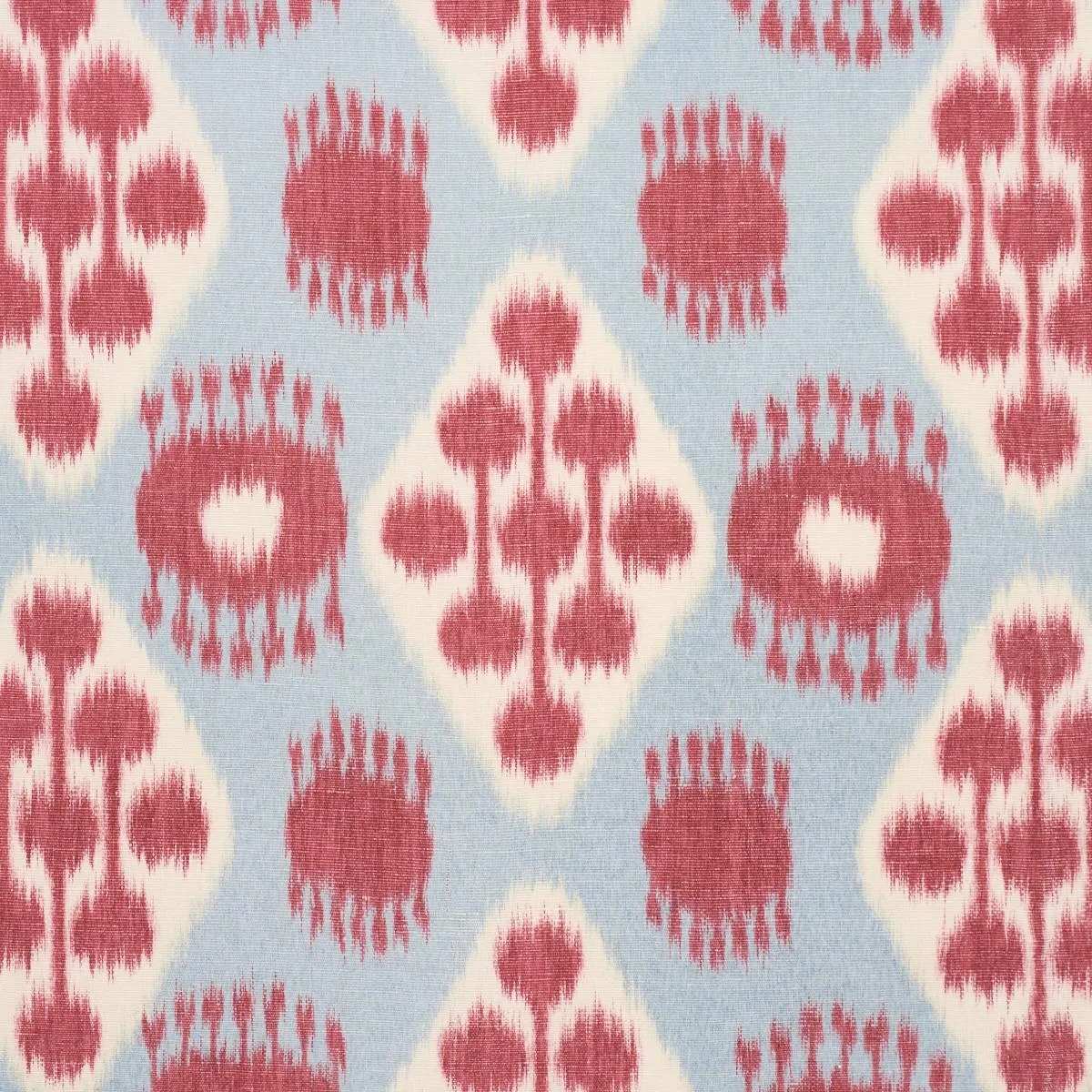 Schumacher 181301 Hamilton Ikat Sky And Cherry fabric swatch