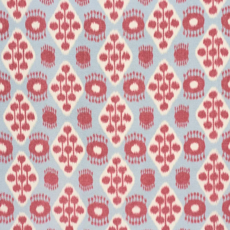 Schumacher 181301 Hamilton Ikat Sky And Cherry fabric swatch