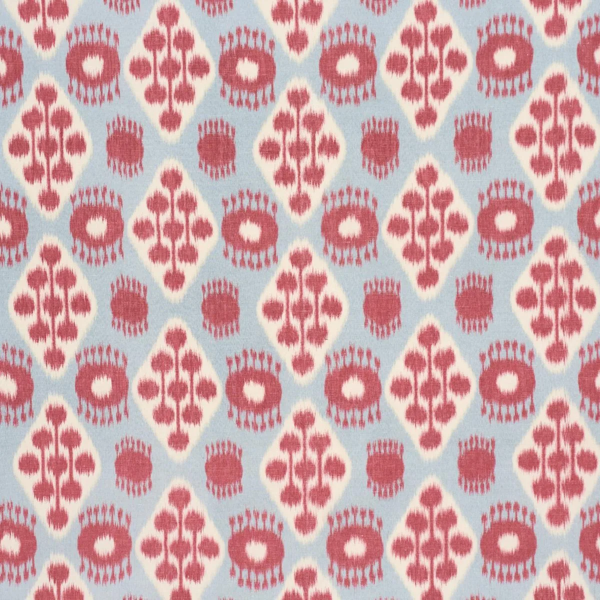Schumacher 181301 Hamilton Ikat Sky And Cherry fabric swatch