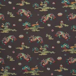 Schumacher 78113 Hanlun Dragon Embroidery Charcoal fabric swatch