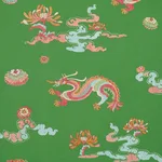 Schumacher 78112 Hanlun Dragon Embroidery Green fabric swatch
