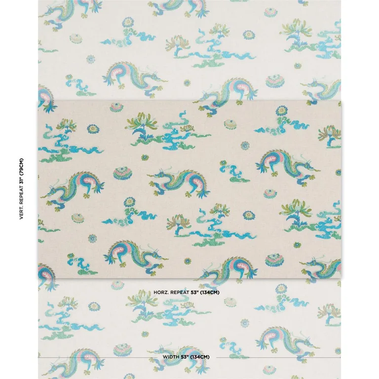 Schumacher 78110 Hanlun Dragon Embroidery Natural fabric swatch
