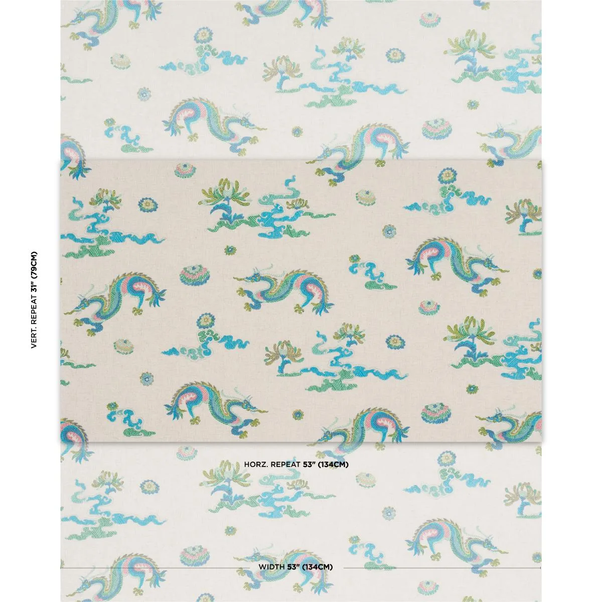 Schumacher 78110 Hanlun Dragon Embroidery Natural fabric swatch