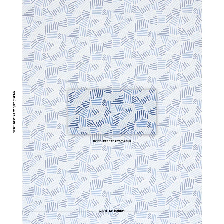 Schumacher 183161 Hatchmark Hand Print Blues fabric swatch
