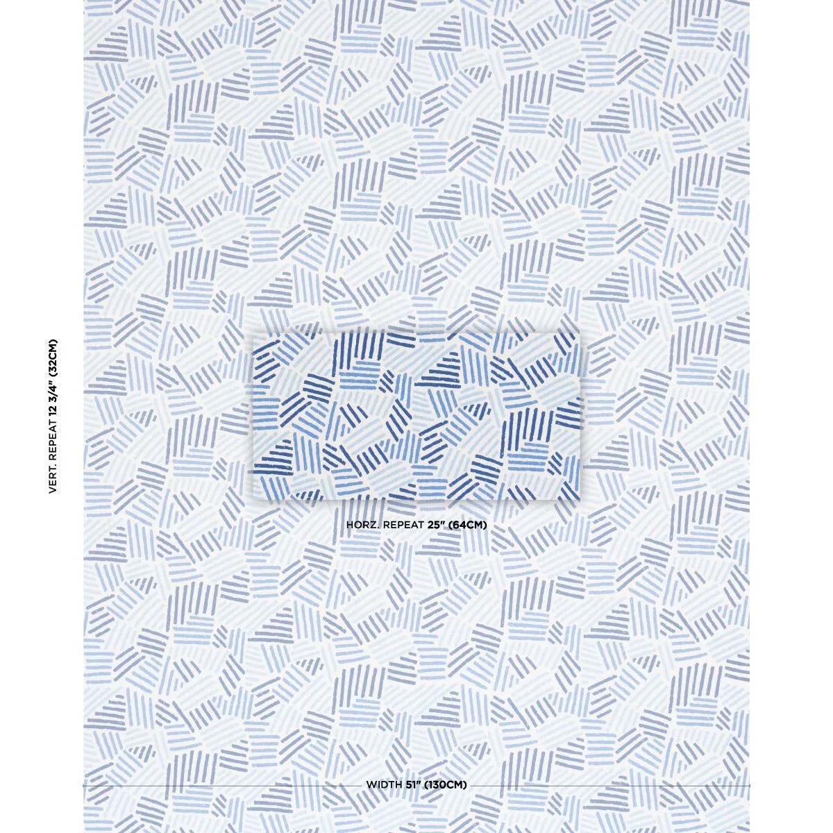 Schumacher 183161 Hatchmark Hand Print Blues fabric swatch