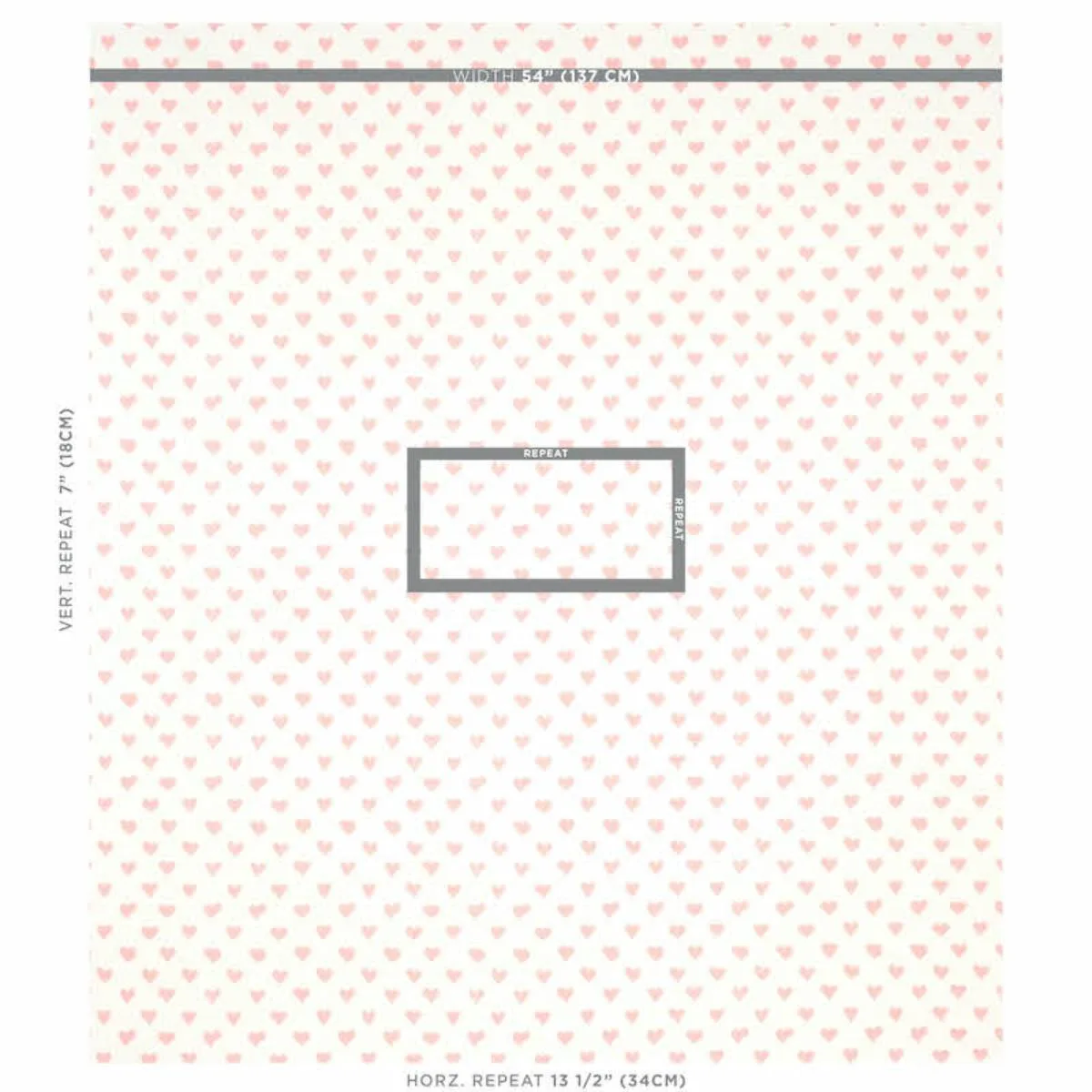 Schumacher 179590 Hearts Pink fabric swatch