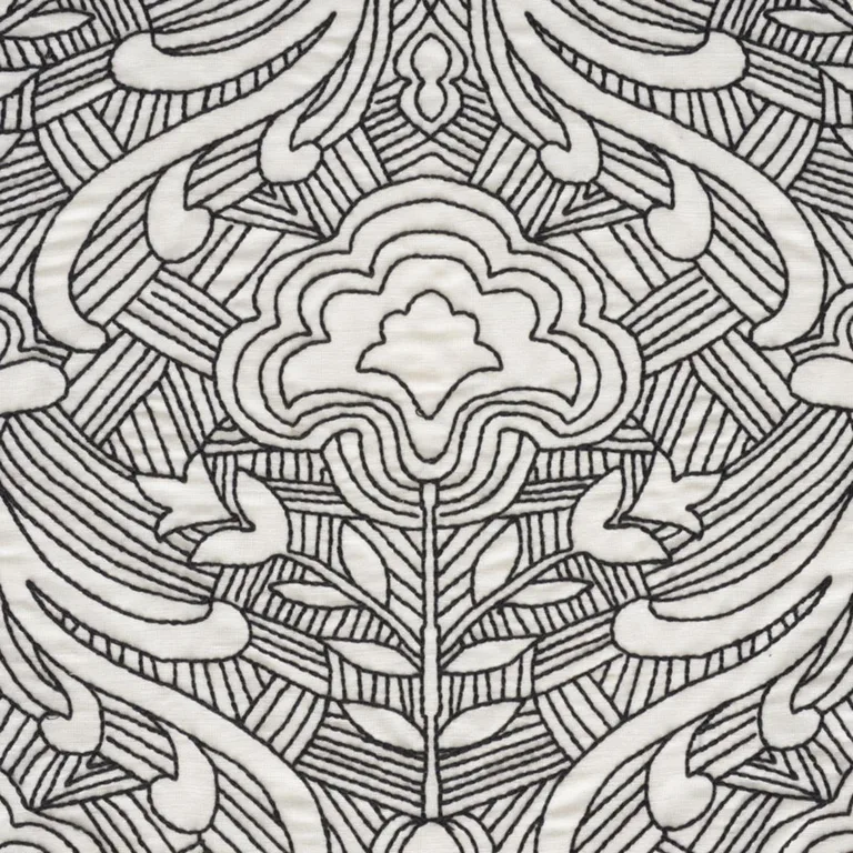 Schumacher 76162 Hendrix Embroidery Black fabric swatch