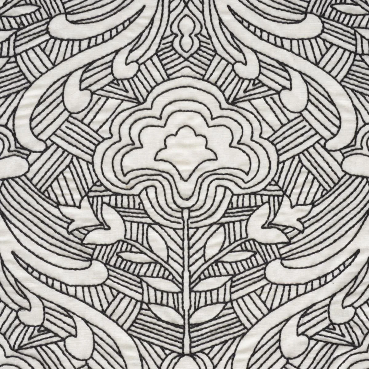 Schumacher 76162 Hendrix Embroidery Black fabric swatch