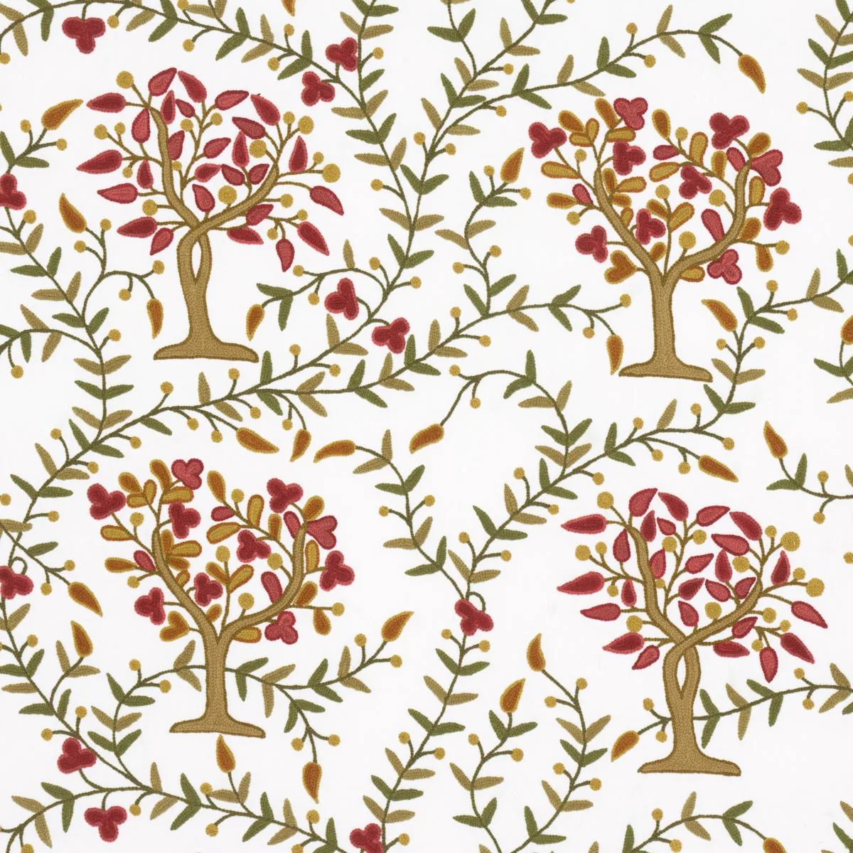 Schumacher 3415000 Highgrove Tree Crewel Mulberry fabric swatch