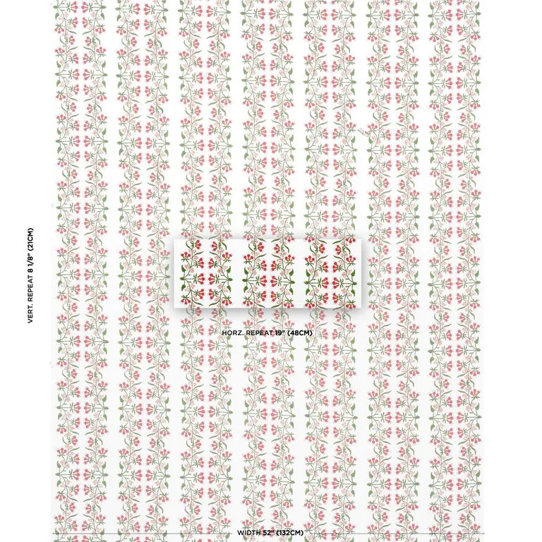 Schumacher 180690 Himalaya Hand-Block Print Pink fabric swatch