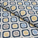 Schumacher 940204 Hospitality Savonnerie In/Out Denim fabric swatch