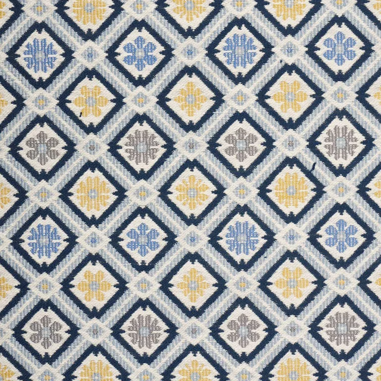 Schumacher 940204 Hospitality Savonnerie In/Out Denim fabric swatch