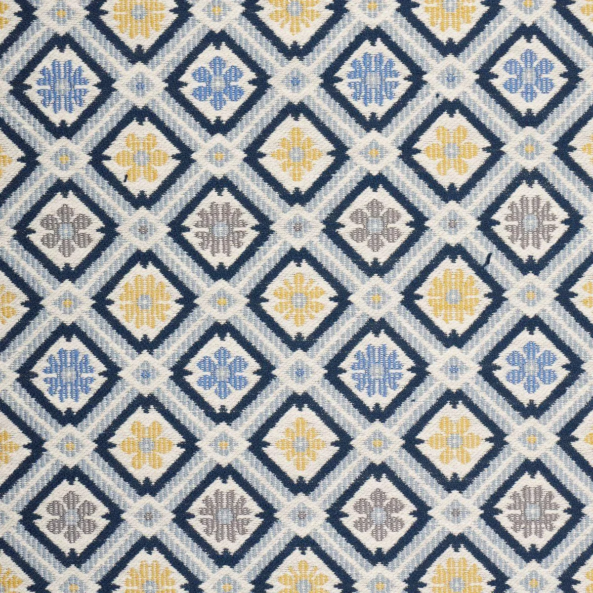 Schumacher 940204 Hospitality Savonnerie In/Out Denim fabric swatch