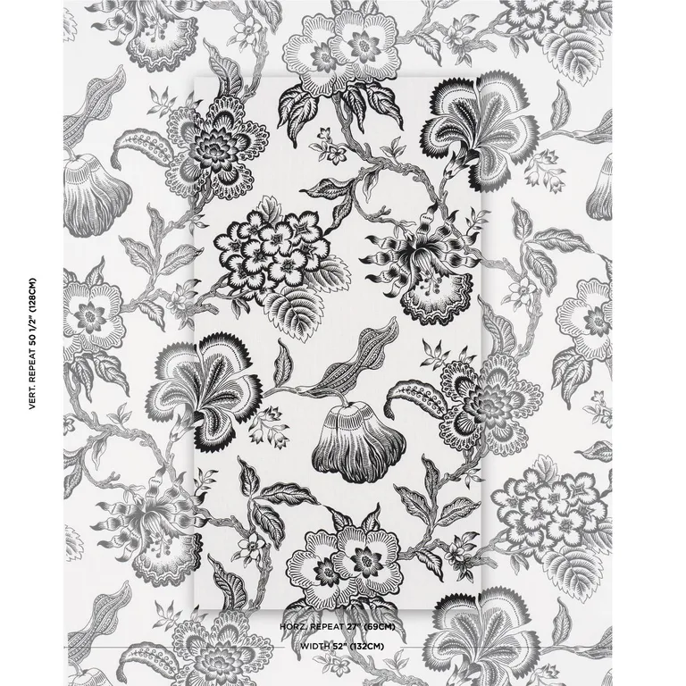 Schumacher 181482 Hothouse Flowers Silhouette Black & White fabric swatch