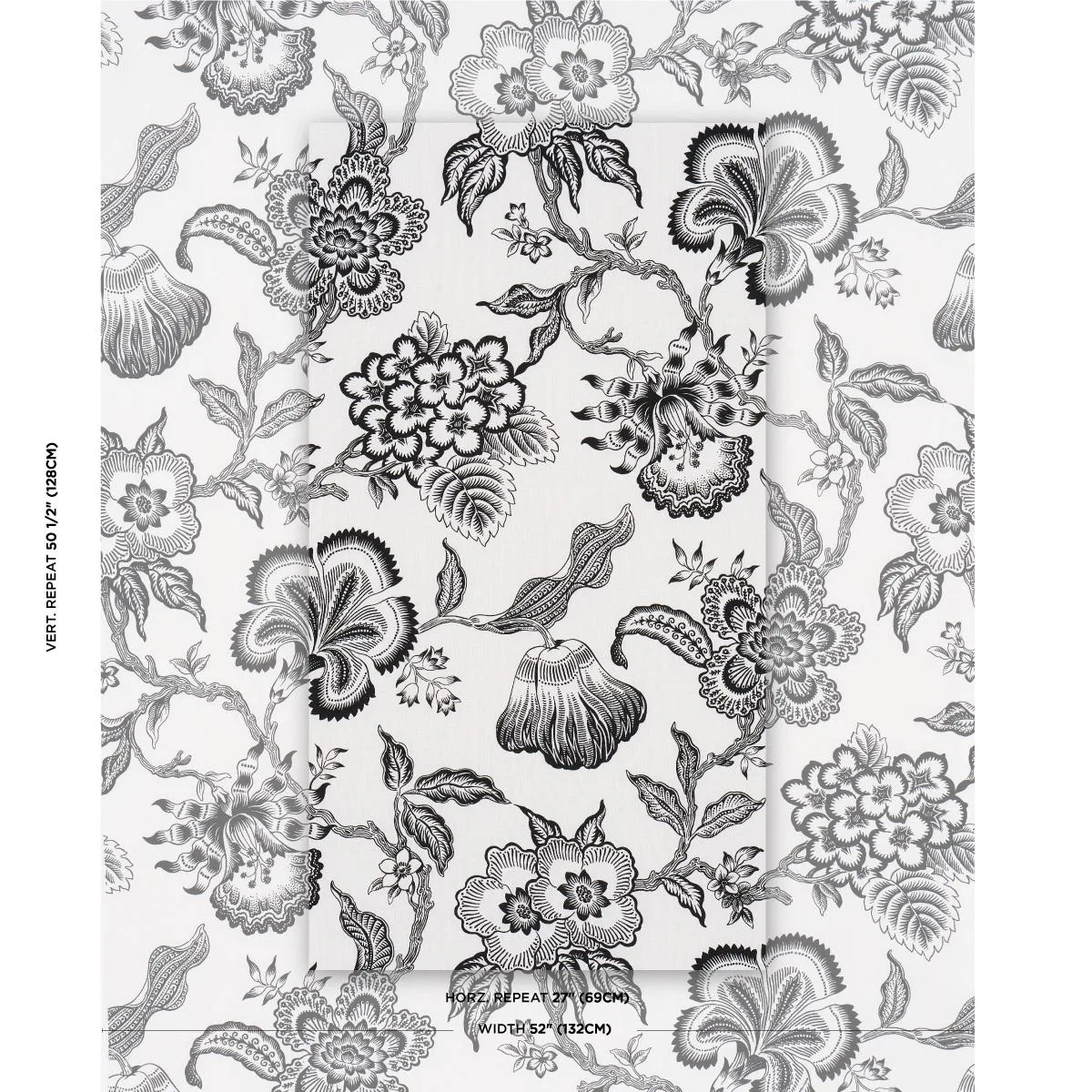 Schumacher 181482 Hothouse Flowers Silhouette Black & White fabric swatch