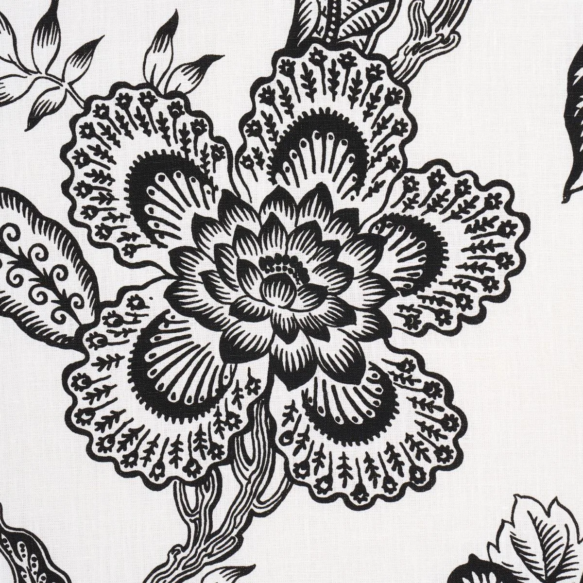 Schumacher 181482 Hothouse Flowers Silhouette Black & White fabric swatch