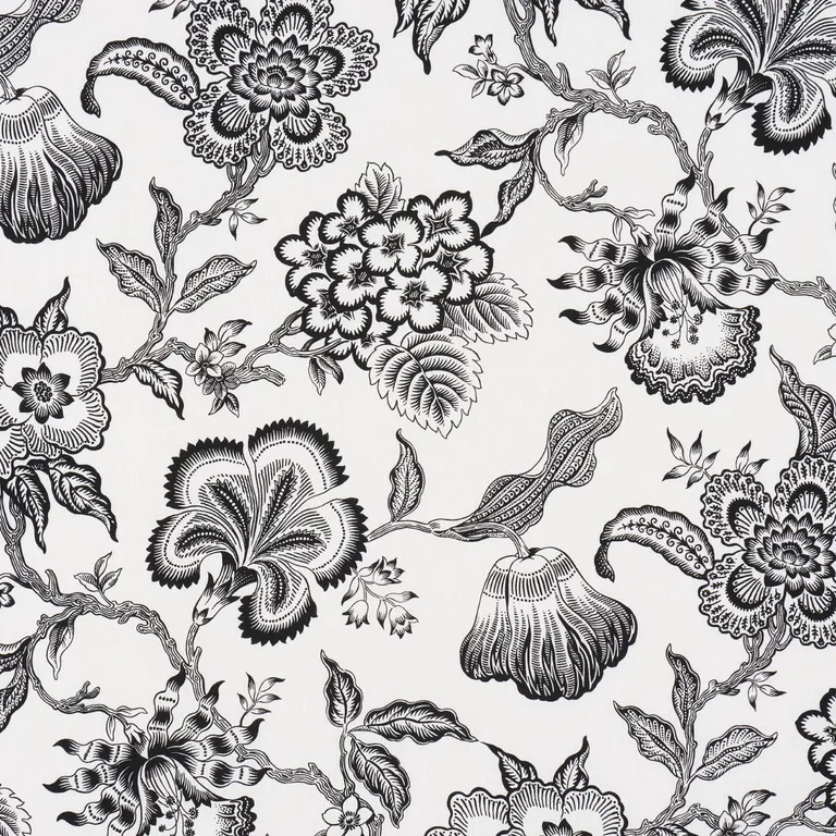 Schumacher 181482 Hothouse Flowers Silhouette Black & White fabric swatch