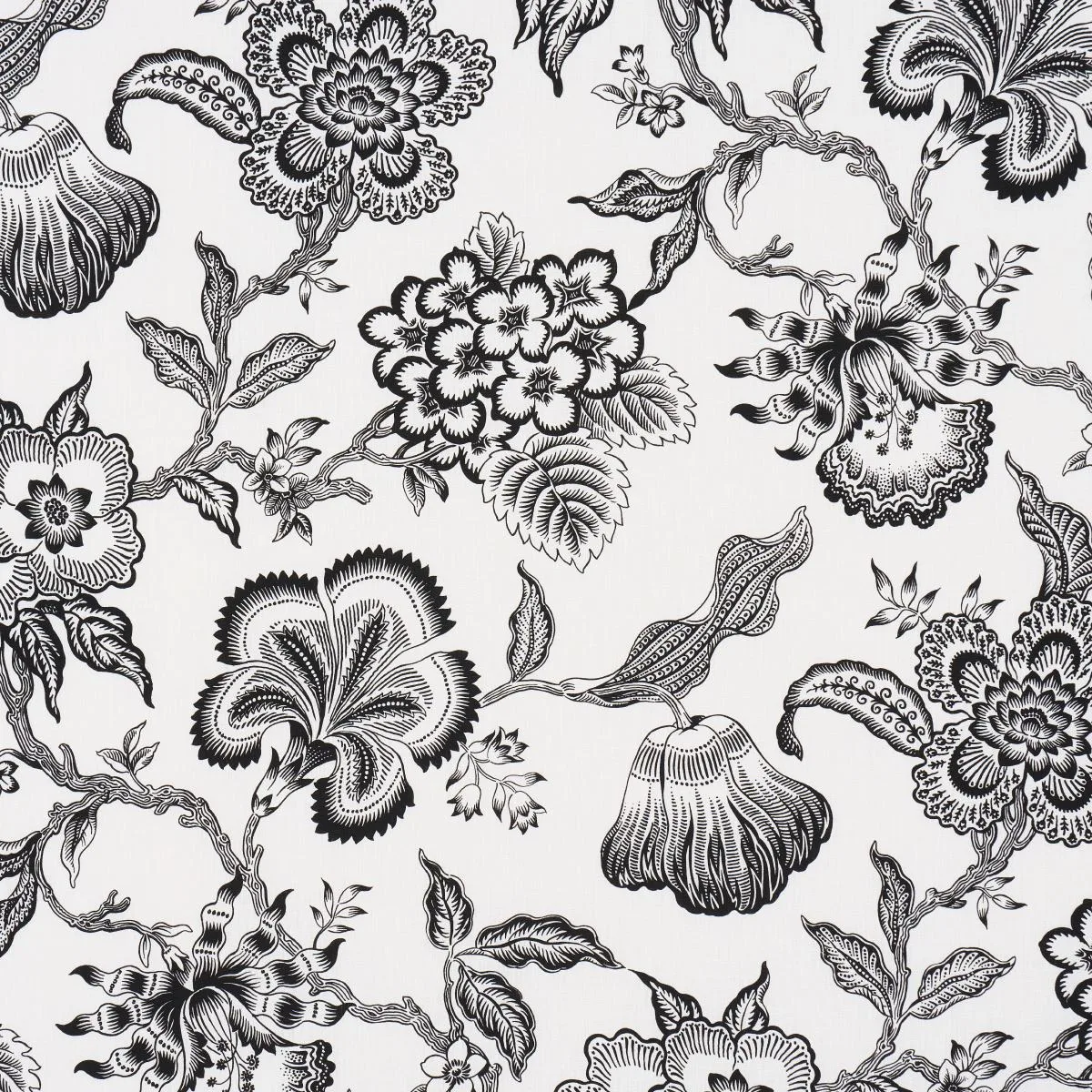 Schumacher 181482 Hothouse Flowers Silhouette Black & White fabric swatch