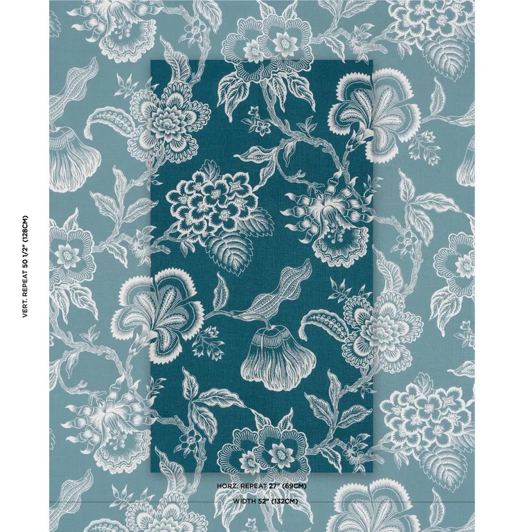 Schumacher 181480 Hothouse Flowers Silhouette Peacock fabric swatch