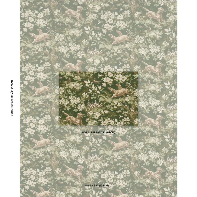 Schumacher 182261 Hound Meadow Forest fabric swatch