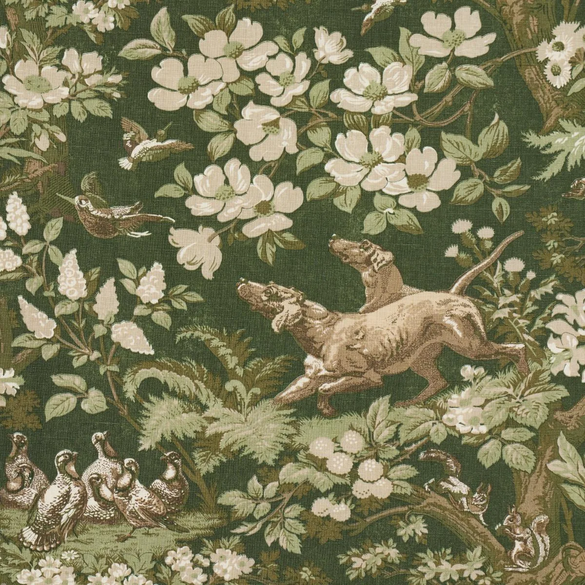 Schumacher 182261 Hound Meadow Forest fabric swatch