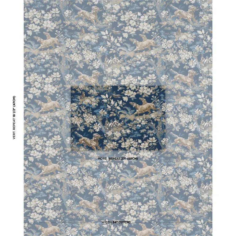Schumacher 182262 Hound Meadow Indigo fabric swatch