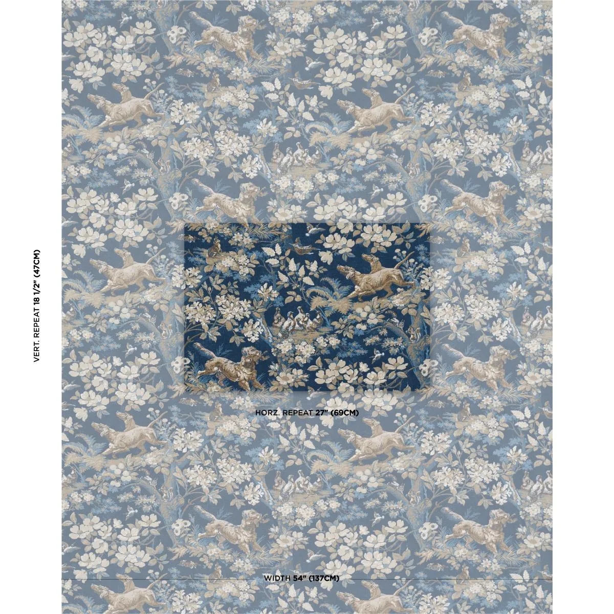 Schumacher 182262 Hound Meadow Indigo fabric swatch