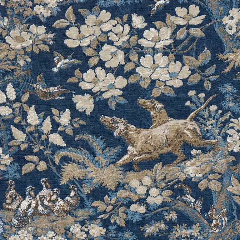 Schumacher 182262 Hound Meadow Indigo fabric swatch