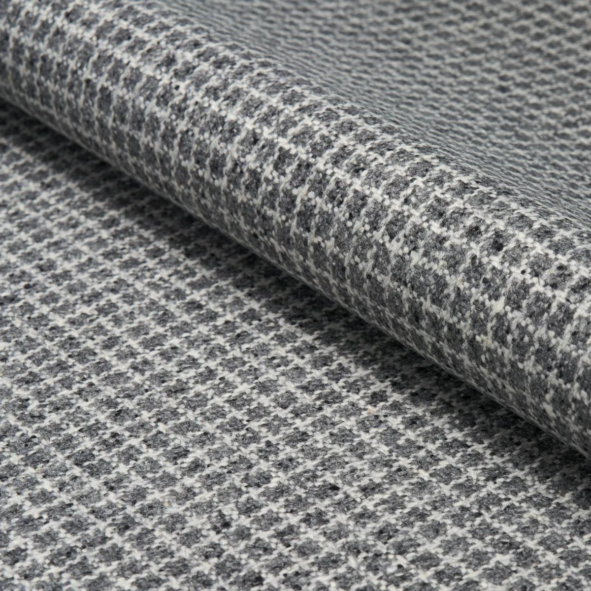 Schumacher 82352 Hudson Wool Check Grey fabric swatch