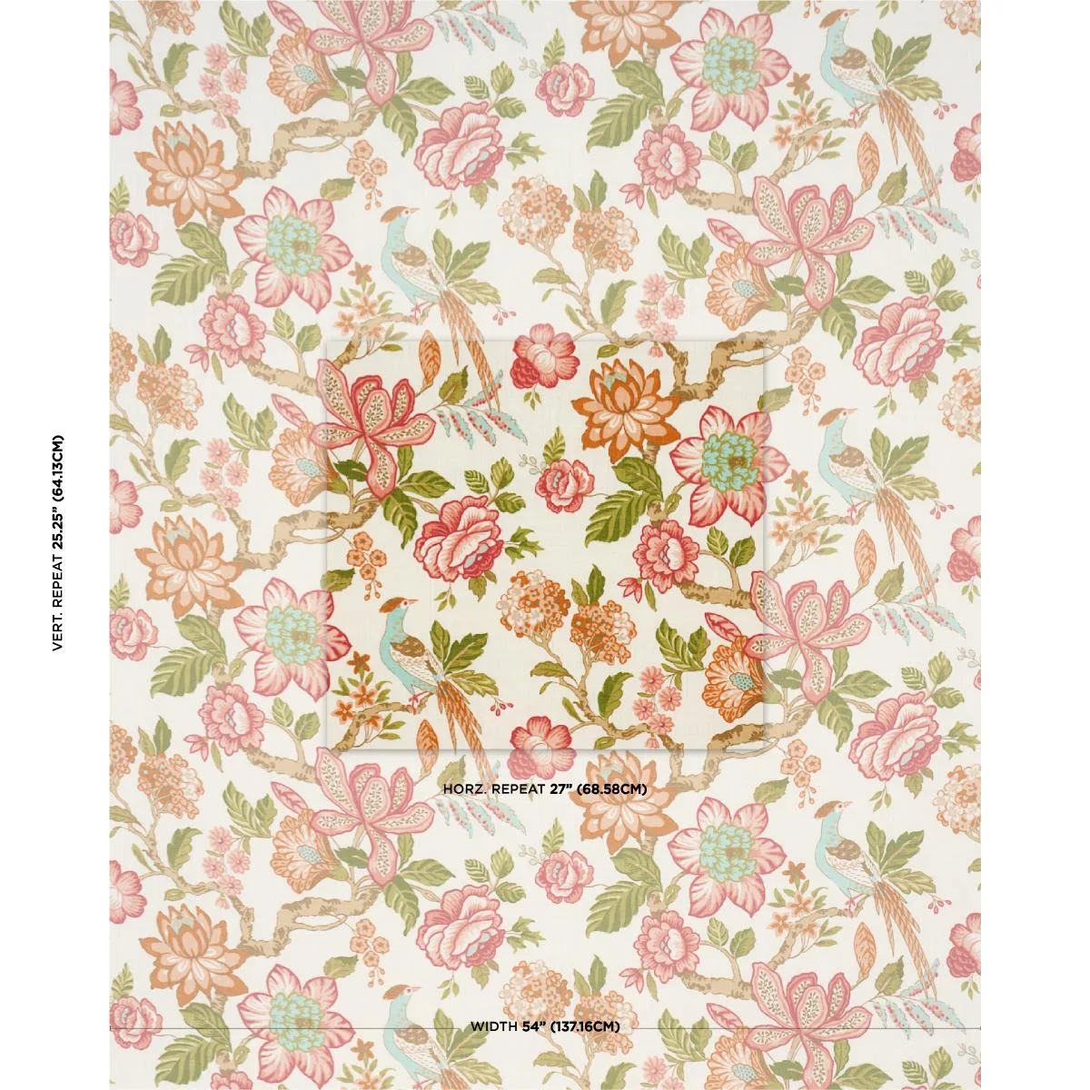 Schumacher 175561 Huntington Gardens Coral fabric swatch