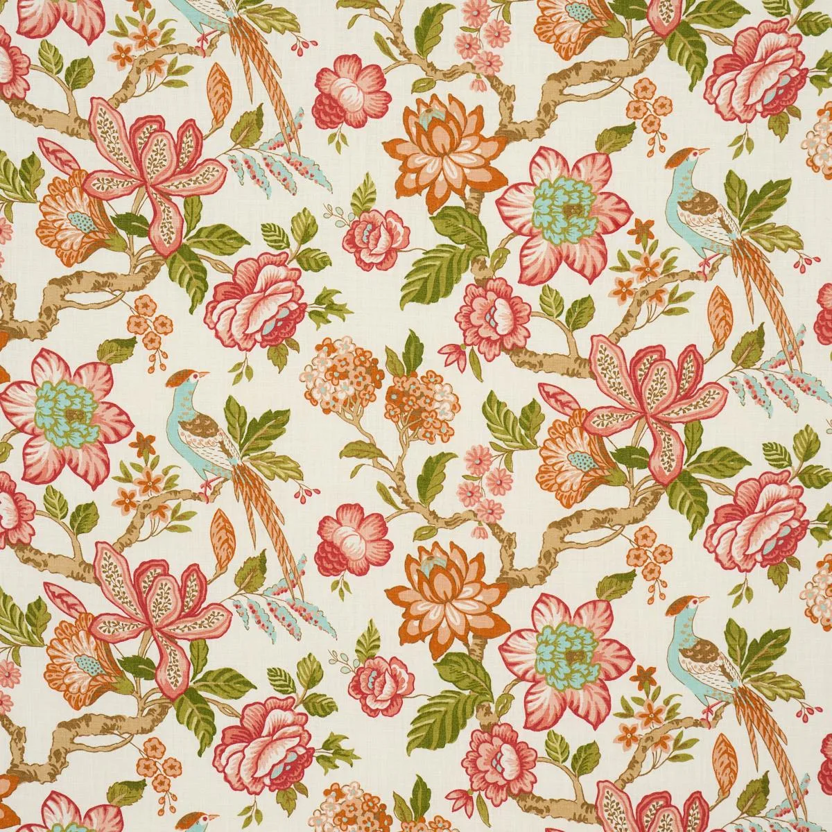 Schumacher 175561 Huntington Gardens Coral fabric swatch