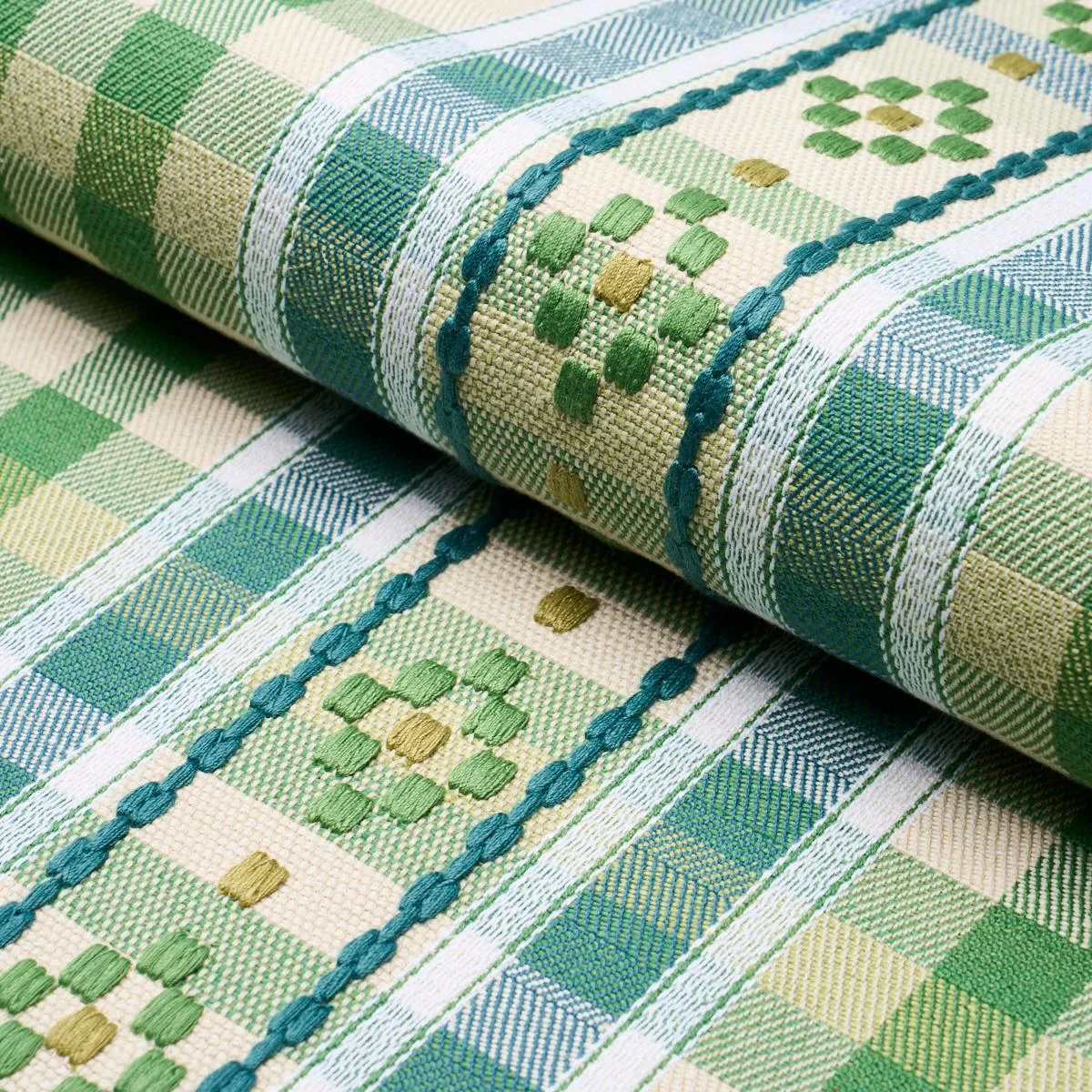 Schumacher 84731 Hutton Hand Woven Check Leaf fabric swatch