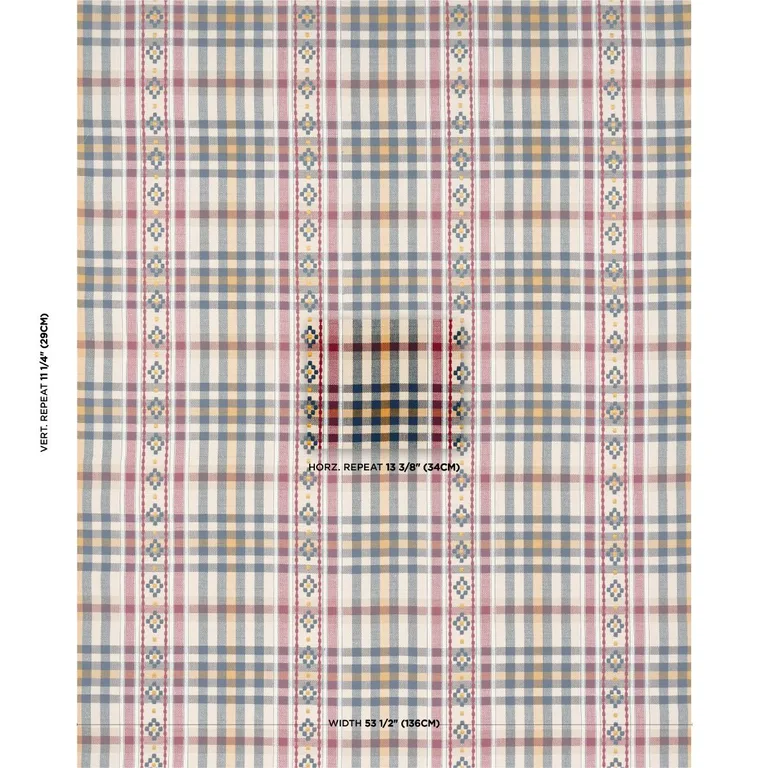 Schumacher 84730 Hutton Hand Woven Check Rouge & Navy fabric swatch