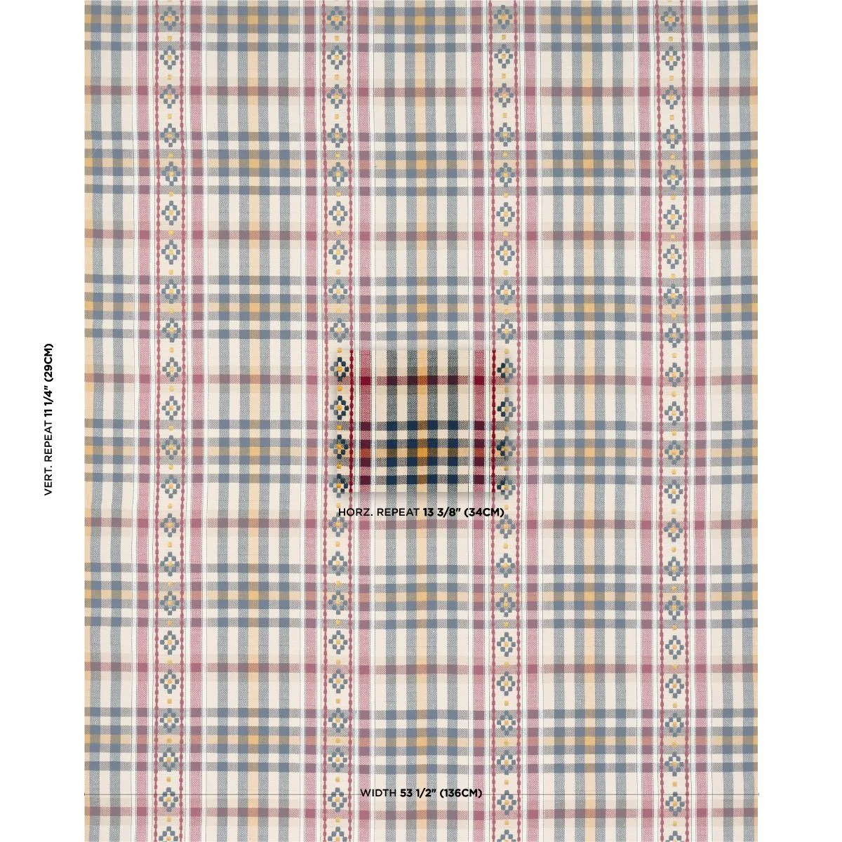 Schumacher 84730 Hutton Hand Woven Check Rouge & Navy fabric swatch