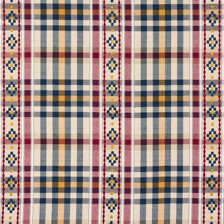 Schumacher 84730 Hutton Hand Woven Check Rouge & Navy fabric swatch