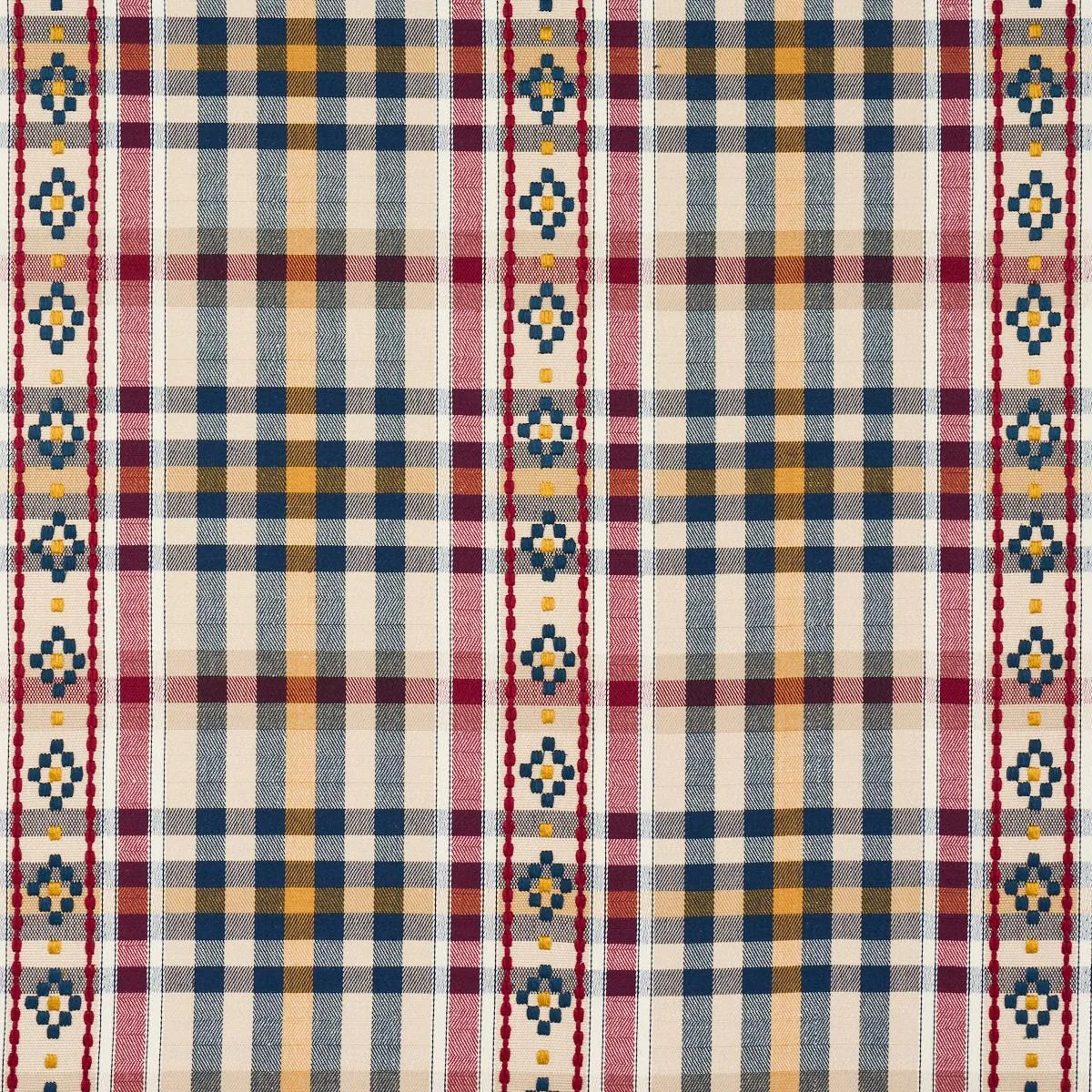 Schumacher 84730 Hutton Hand Woven Check Rouge & Navy fabric swatch