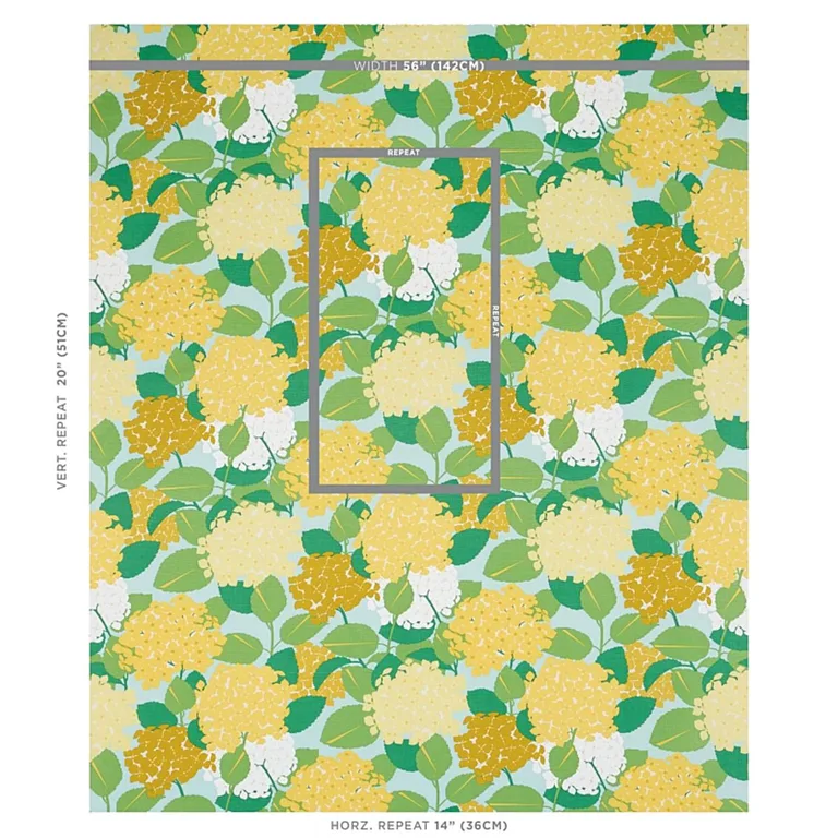 Schumacher 177581 Hydrangea Yellow fabric swatch