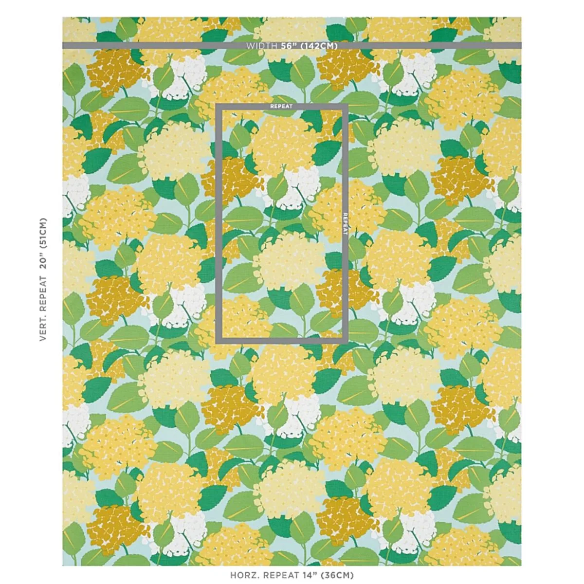Schumacher 177581 Hydrangea Yellow fabric swatch